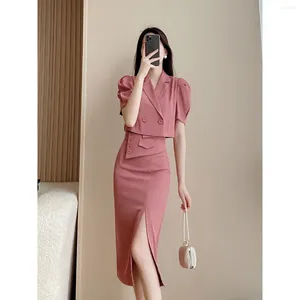 Werk jurken licht rijpe stijl outfits 2024 zomer hoogwaardige mode blazers jas taille halve rok tweedelige set voor vrouwen