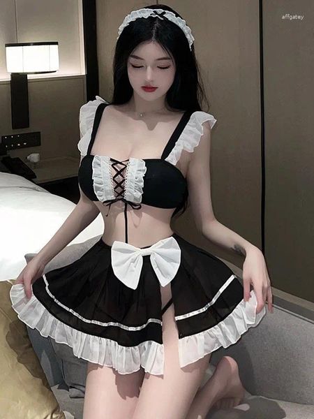 Robes de travail lingerie sexy et mignonne l'uniforme de femme de chambre lolita sets classiques noirs blanc pur désir floues réduction de l'âge sweet pqzy