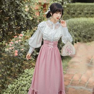 Robes de travail Style Lolita robe de princesse jupes rétro ensemble vêtements pour femmes chemise de cour demi-jupe longue deux pièces tenues pour femmes