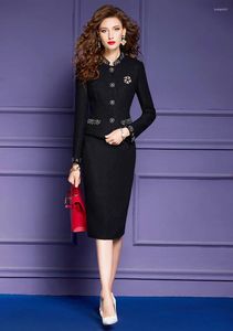 Werkjurken Luxe Kralen Zwart Tweed Jasje Rok Set 2-delig Voor Vrouwen Elegante Formele Feestjurk Sets Plus Size Office Lady Outfit
