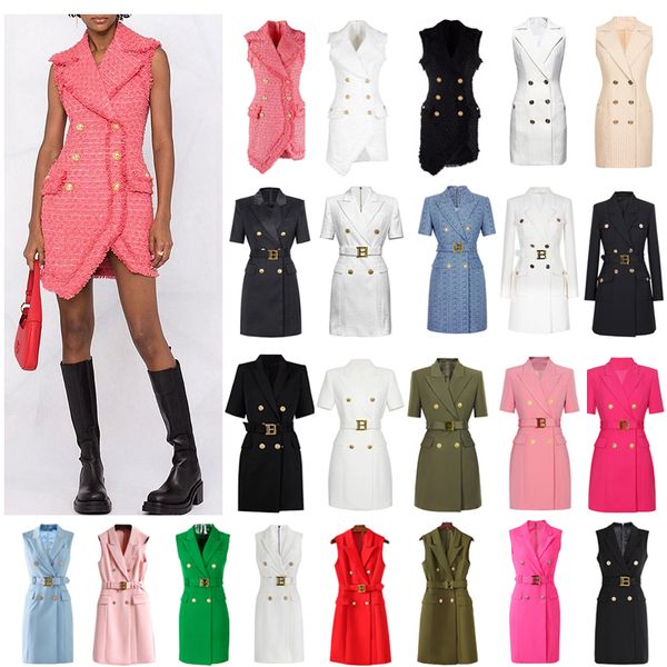 Vestidos de trabajo Luxury Ol Diseñer Ropa moda Falda de chaqueta elegante con grandes hebillas Cinturón de cintura comercial Traje de traje Temperamento delgado