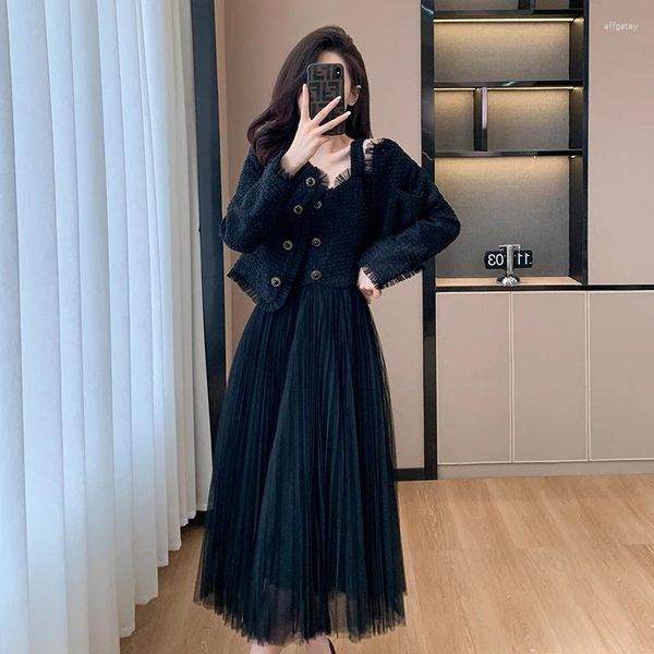 Robes de travail Luxury Petit parfum Femmes Automne Hiver 2 pièces Ensemble en tassel en tassel en tassel en tassel