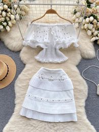 Robes de travail luxe avec un chemisier à tête à volants en diamant Tops à jupe courte plissée costumes en deux pièces femmes Summer Fashion Sexy tenues