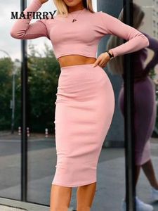 Werkjurken Midi elastische taille rokken Effen outfits Dames Sexy blouse en slanke tweedelige set Lady Office Skinny rokpak