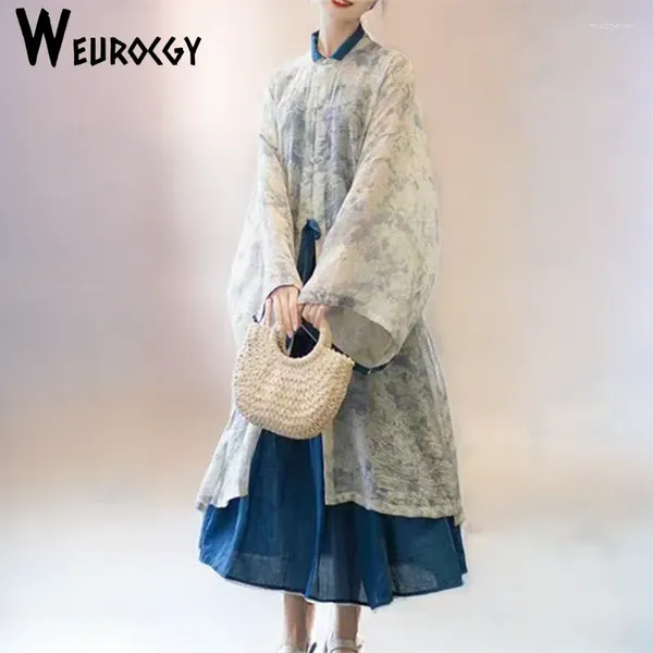 Robes de travail Ming System Hanfu Femme 2024 Spring and Summer Stand-Up Collar Top Long Jupe Chine