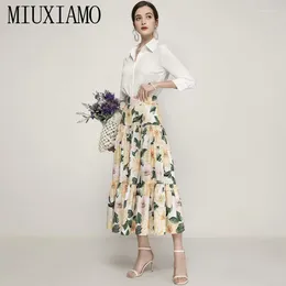 Werkjurken Miuximao 2024 Spring Fashion Women Suits Party Workplace White Shirt Tops Print half rok vintage elegante chique tweedelige set