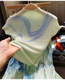 Robes de travail Miyake Costume Plissé Femme 2024 Printemps Eté Mode Impression Tout-match Lâche Et Élégant Slim TopSkirt 2 Pièces Ensemble