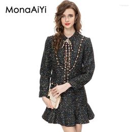 Robes de travail Monaaiyi Fashion Designer Suit Cold Femme Round Perle Sequin Swinestone Veste en queue de poisson Paquet Hip Jupe 2PCS