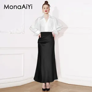 Robes de travail Monaaiyi Fashion Women's Turn-Down Collier à manches longues Coton Hip Brap