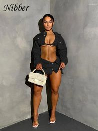 Robes de travail Nibber Sexy automne trois pièces ensemble femmes décontracté élégant short veste licou soutien-gorge hanche bouton jupes correspondant tenue streetwear