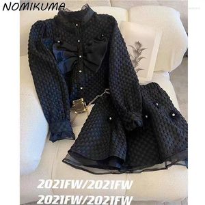 Robes de travail Nomikuma élégant 2023 printemps femmes ensembles manches col montant manteau taille haute a-ligne Mini jupe coréenne 2 pièces tenues