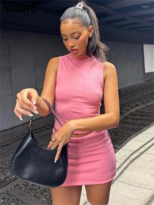 Nsauye Zomer Mode Roze Bijpassende Jurk Set Mouwloze Crop Tank Tops Mini Rok Pak Tweedelige Vrouwen Outfits 2023