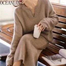 OCEANLOVE Rokken Sets Gebreide Herfst Winter Dikke Warme Effen Tweedelige Set Voor Vrouwen Koreaanse Mode Conjuntos Cortos Elegant