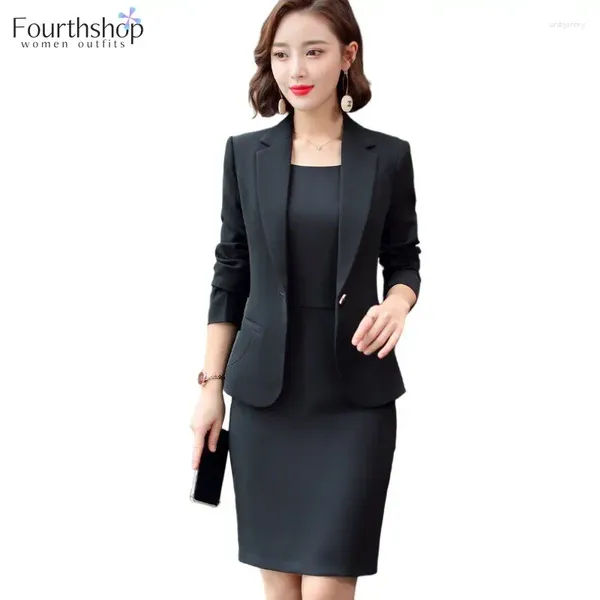 Robes de travail Office dame 2 pièces Set Femmes Blazer Robe Sestit Business Uniform Tenues Femme Wear Jacket et Fixes Vêtements 2024 XL