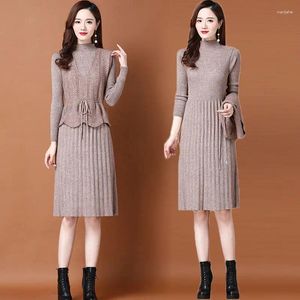 Werk jurken Kantoor Woman Solid Color Elegant Tweed Piece Dress Sets vrouwelijke mode trui en vest -pakken outfits G467