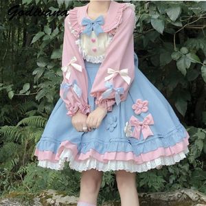 Robes de travail Design original printemps lolita sweet robe costume femme mignonne filles manches longues rose chemise arc floral jsk tenues