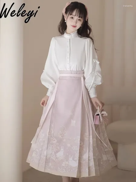 Robes de travail Original Ming Hanfu Femme améliorée les jupes midi améliorées Femme Automne National Style Han Shirt Face Horse Face 2024