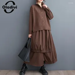 Robes de travail surdimensionnées femmes vêtements grande taille à manches longues chemise jupe deux pièces ensembles printemps automne décontracté lâche 2 pièces costumes 5035