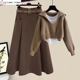 Robes de travail surdimensionnées pour femmes, ensemble trois pièces à la mode, Slim et polyvalent, pull à bretelles, demi-jupe, automne 2024