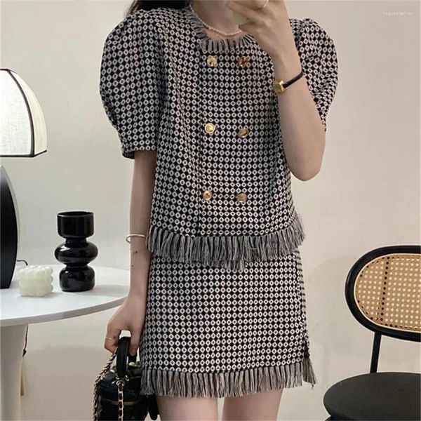 PLAMTEE – robe de travail à carreaux pour femme, tenue Chic, élégante, bureau, Slim, chemises, Mini jupes, ensembles, été, 2023