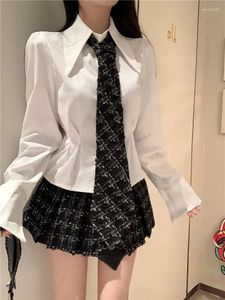 Robes de travail Preppy Fashion Student 2 Piece Jupe Ensembles uniformes JK Girls 2pc Tied White Shirt-Cheirt Mini Matching Tenues