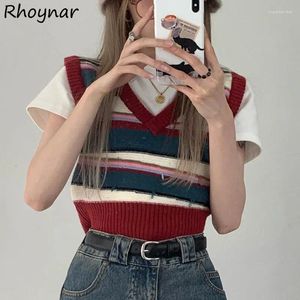 Robes de travail de style preppy sets femmes vintage rayées ulzzang confortable sweater gilets de base t-shirts d'été simples sweet 2 pièces ootd