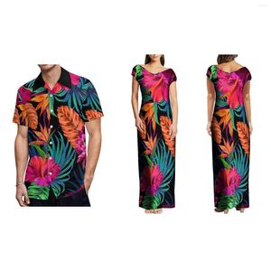 Werkjurken Afdrukken On Demand Custom Tropical Flower Hawaiiaanse jurk uit schouder Big V Neck Lange Maxi Plus Size Dameskleding