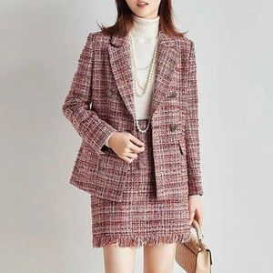 Werkjurken Red Plaid Tweed Jacket Rokset Professionele lente /herfst Women's Business Ladies 2 -delige pak