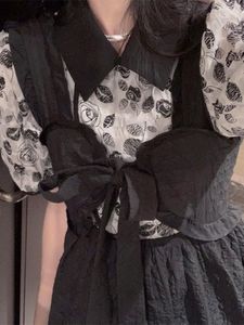 Robes de travail rétro Y2k 2 pièces robe ensemble même fête femmes décontracté Floral Crop hauts noir Midi sangle 2023 été coréen mode costumes