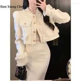 Robes de travail Run Xiang Cheng automne et hiver, petit parfum, manteau à manches longues, demi-jupe Slim, ensemble deux pièces pour femmes