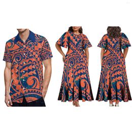 Robes de travail vendant des vêtements pour femmes de grande taille personnalisés Tapa polynésien Tribal Design robe Samoan demi manches longues dames plissées