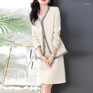 Werkjurken Sets om vrouwen te kleden Set Korean Fashion Cardigan Coats Jassen Mouwloos Vest Mini Two -Piece Suits Matching