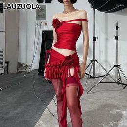 Robes de travail sexy fleur 3d fleur en jupe rouge