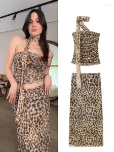 Robes de travail Sexy Leopard Long Jupe Set pour les femmes Summer Off Strabe sans bretelles Top Hip Package Midi 2 Pieces Lady Chic Streetwear