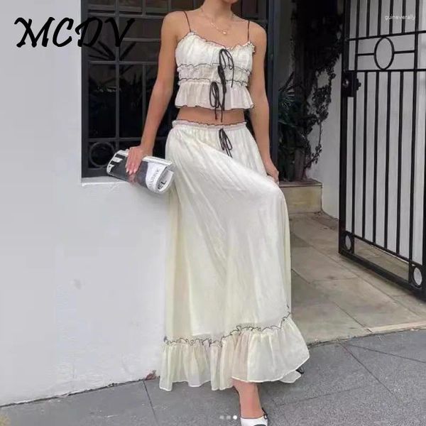 Robes de travail Jupe blanche plissée sexy sets Femmes Bow Tie à croix Suspender Gilet Fair Top 2024 Summer Vacation Beach Dress Suit Fashion