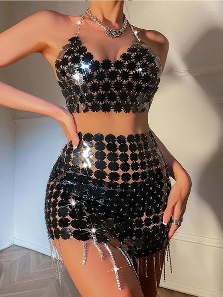 Vestidos de trabajo sexy ver a través de negros festival de lentejuelas festivales mujeres 2023 huecos salidos sin respaldo top de lujo de diamantes de diez dianosas de diamante