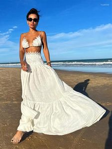 Werk Jurken Sexy Jarretel Crop Top Maxi Rok Set Vrouwen Elegante Golf Rand Beha Hoge Taille Rokken Pak 2024 Lady casual Strand Vakantie