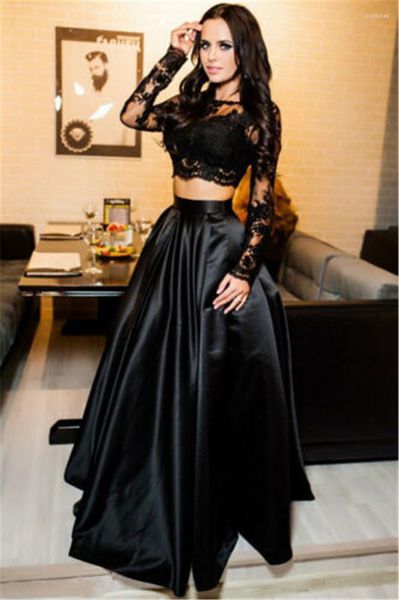 Werk Jurken Sexy Vrouwen Formele Bruiloft Bruidsmeisjesjurk Lace Hollow Out T-shirt Crop Tops Rok 2 Stuks Party Baljurk prom Lange Maxi