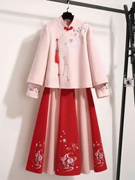 Robes de travail printemps et automne style chinois rétro Cheongsam version améliorée du costume littéraire Hanfu Tang ensembles de jupes amples vintage