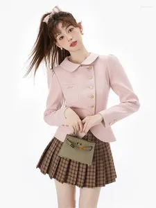 Vestidos de trabajo Spring Elegant Dos piezas Mujeres Moda coreana Falda de chaqueta rosa dulce Femenina Femenina Francia Mini Suit 2024