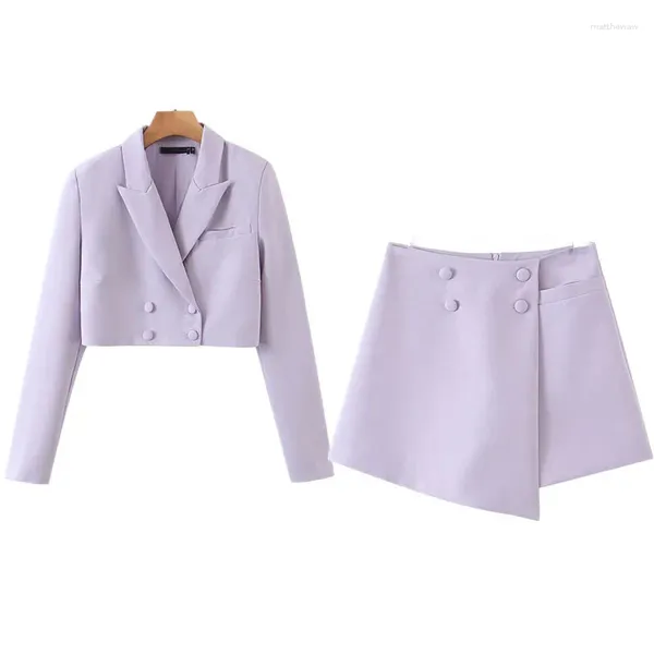Vestidos de trabajo Traje de primavera para mujer Blazers cortos cruzados Abrigo Cintura alta Falda informal asimétrica Pantalones Ropa de mujer de dos piezas