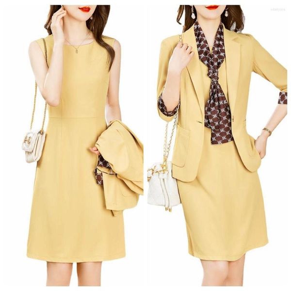 Robes de travail printemps femmes robes costumes avec hauts et robe Styles de mode d'affaires OL dames tenue de bureau ensemble de Blazers professionnels