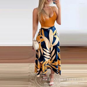 Robes de travail Sangle V Cou Crop Top Chemise Taille Haute Jupe Longue Tenues Streetwear Femmes Élégantes Tropic Imprimer Deux Pièces Ensemble Y2K Chic Vêtements