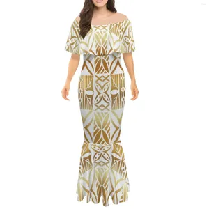 Werkjurken Sublimatieprint Drape Off-shoulder zeemeerminjurk Polynesische tribale aangepast op aanvraag Trendy één Fishtail