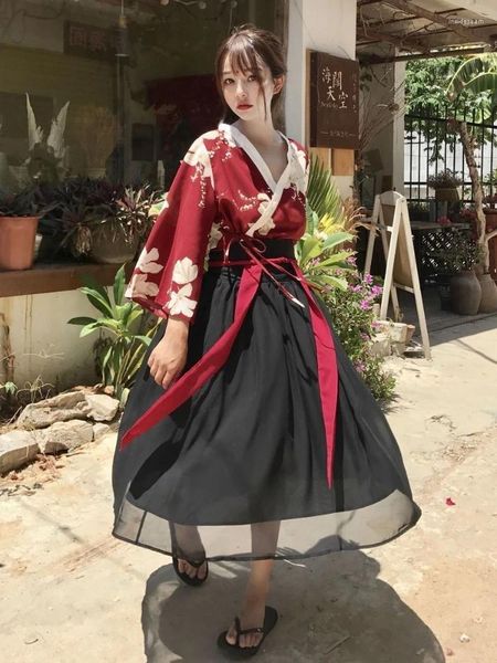 Vestidos de trabajo verano gasa hada hanfu vestido mujeres vintage chino diario lolita dulce conjunto suave niña cosplay falda