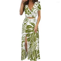 Werkjurken Zomer Dames Strandfeest Sexy Bodycon Split Side Polynesische Tribal Hawaiiaanse Kleding Samoa Tropische Print Puletasi Jurk Set