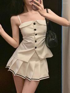 Robes de travail d'été blanc élégant deux pièces ensemble femmes Y2k fête Mini jupe femme mode coréenne décontracté plissé Kawaii costume 2023