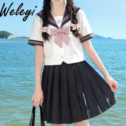 Robes de travail super mignonnes jirai kei marinor uniforme costume japonais ropa de mujer 2024 Summer College Style Bow Sleeve Y2K Two Piece Set
