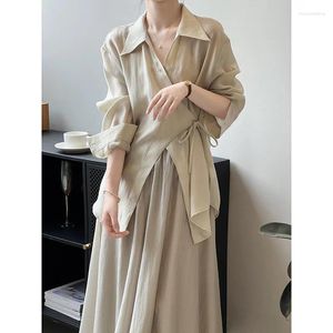 Robes de travail Superaen Chinese Style Shirt Femme 2023 Automne Thin Lace Up Halp Jirt Two Piece Set