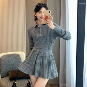 Robes de travail Sweet Autumn Preppy Style Fashion Costume en tricot Vêtements 2 Pieds Set Solid Slim Kawaii Awearter Tops Casual Y2K Mini Jirt femme